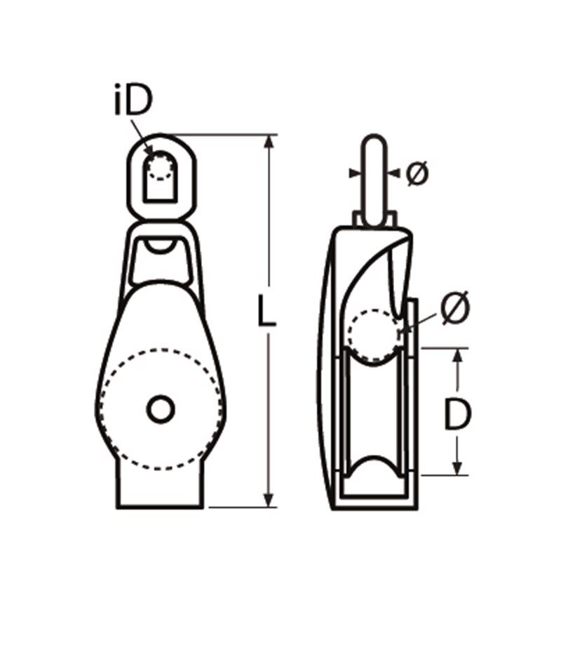 Poulie pour câble avec passage rapide et émerillon inox