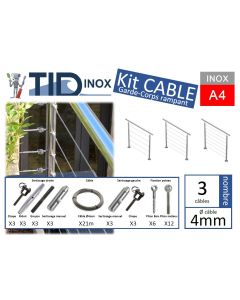 Kit 3 câbles inox Ø4 longueur 7m rampant