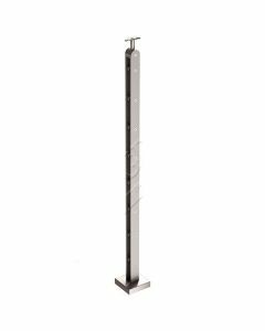 Poteau inox 316 poli, 2x40x6mm, montage au sol, supports de lisse transversaux